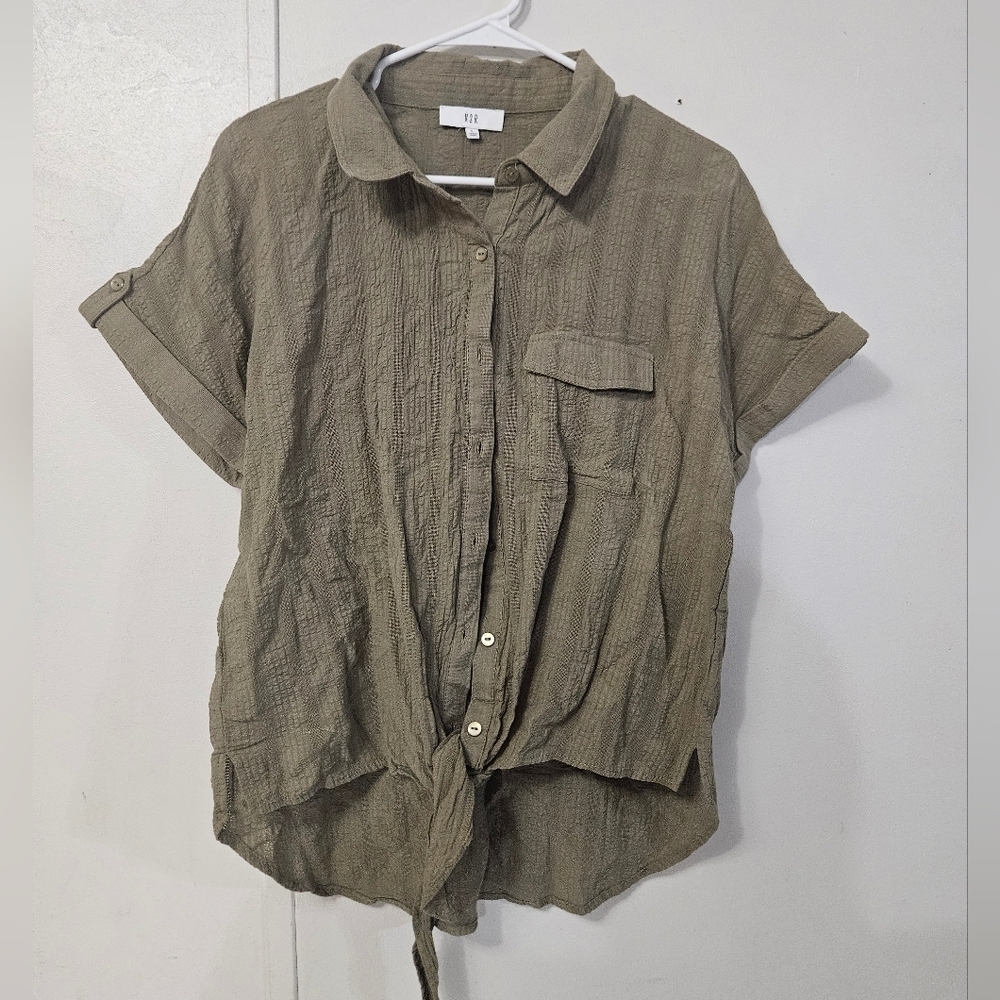 NSR Olive Green Button-Up Shirt With Tie Front!